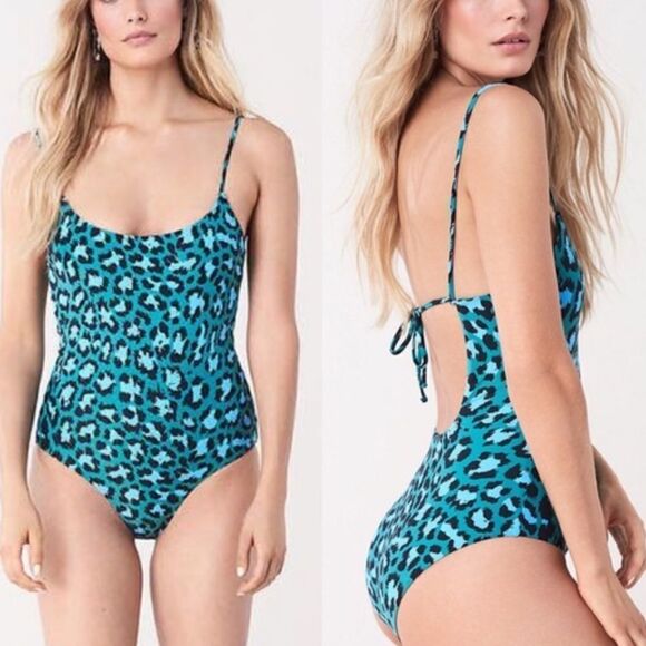 DVF x Onia Teal Leopard One- Piece Swimsuit S - Picture 1 of 10
